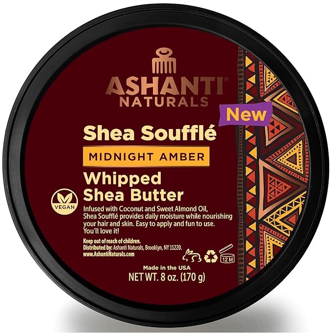 Scented Whipped Shea Butter | Unrefined Shea Butter from Ghana, Coconut and Almond Oil | Creamy, Moisturizing, Soothing (Midnight Amber Souffle, 8 oz)
