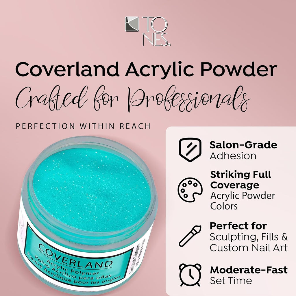 Tones Coverland Acrylic Nail Powder "Teal" - Limited Edition Acrylic Powder for Nail Design, Sculpting, and Masking Nail Bed Imperfections - Professional Acrylic Nail Supplies - (1.5 Oz)
