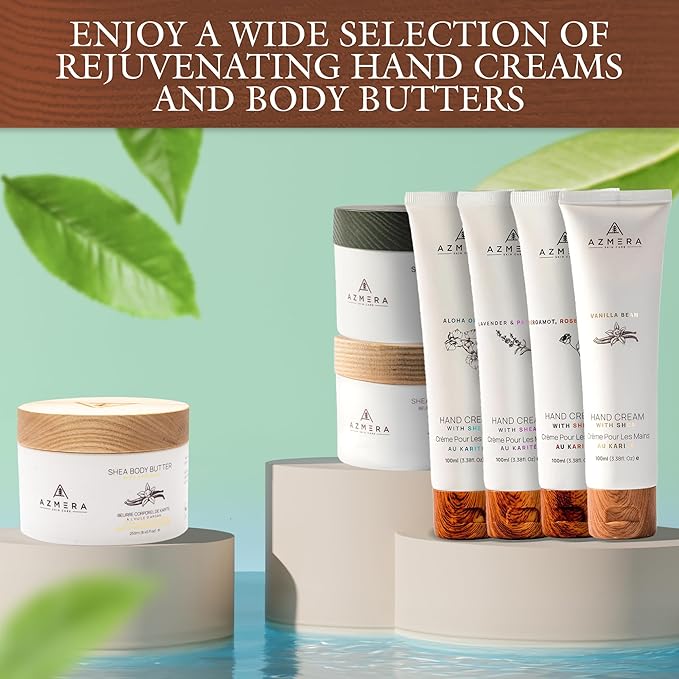 AZMERA Shea Body Butter - Organic Body Butter for Women & Men Dry Skin Rich in Antioxidants & Vitamin E - Vegan Shea Butter Moisturizer, Raw Shea Butter from Africa (Vanilla Bean, 250ML)