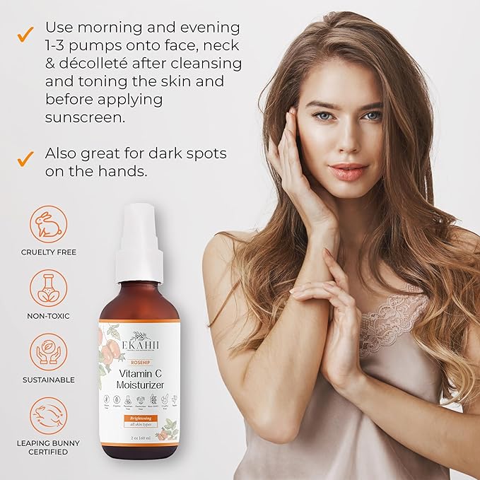Vitamin C Face & neck moisturizer, Dark Spot Remover, Vit C Serum w Hyaluronic Acid, Rosehips, Noni, Amalaki, Orange, Acerola Cherry, Mango Butter- Anti Aging & Skin Brightening - Ayurvedic