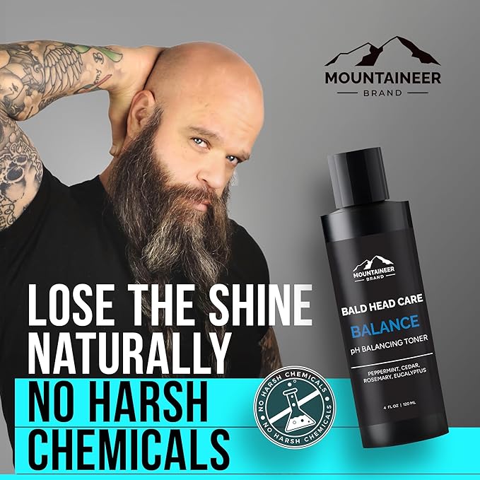 Mountaineer Brand Natural Anti Shine for Bald Head with Fresh & Natural Scent | Shine Reducer | PH Balancing Toner for Bald Head Oil Control | Made in West Virginia | Balance | 4oz