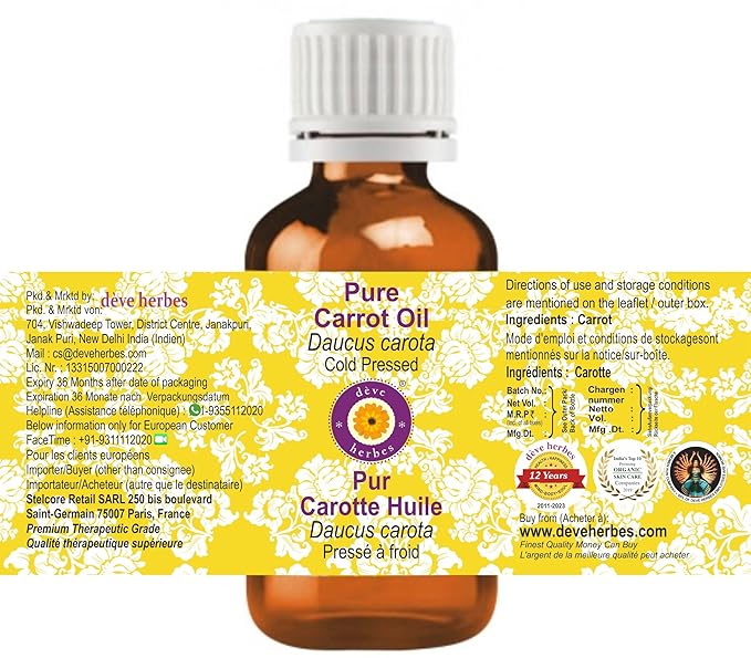 Deve Herbes Pure Carrot Oil (Daucus carota) Cold Pressed 10ml (0.33 oz)