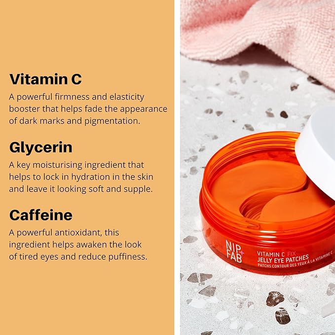 Nip+Fab Vitamin C Fix Jelly Eye Patches, 20 Pairs, Brightening Hydro Gel for Under-Eyes with 3 stable forms of Vitamin C