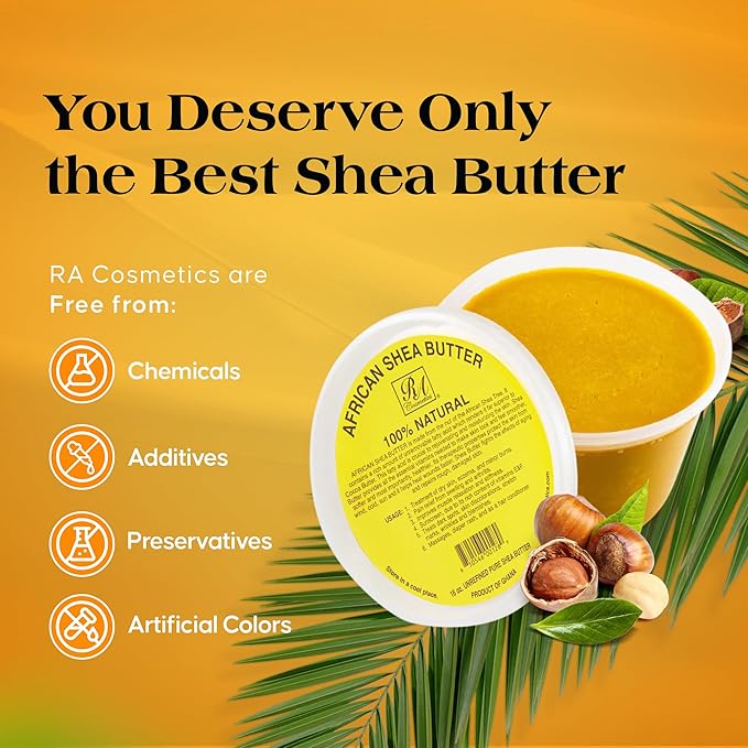 RA Cosmetics 100% Pure and Natural African Shea Butter - Handcrafted Moisturizer with Essential Vitamins for Radiant Skin and Luscious Hair - 32 oz Jar