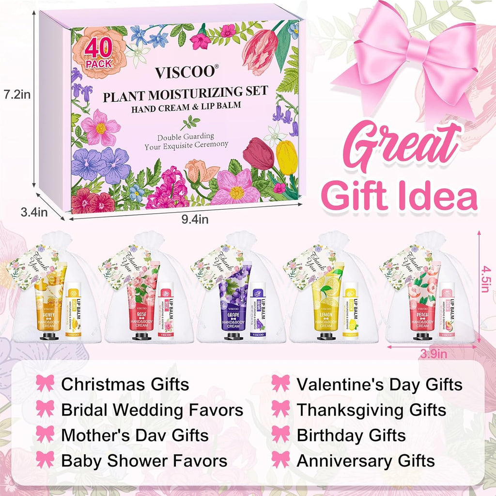 40 Sets Hand Cream Bulk and Lip Balm Bulk Gift Set, Bridal Shower Party Favors and Wedding Favors for Guests with Thank You Card Organza Bags, Baby Shower Favors, Thank You Gifts for Women