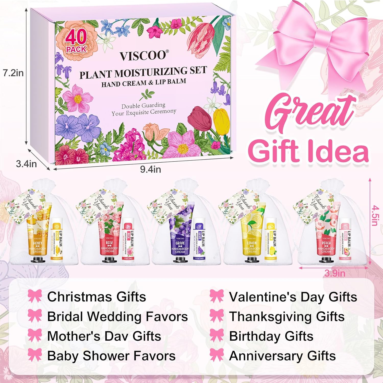 40 Sets Hand Cream Bulk and Lip Balm Bulk Gift Set, Bridal Shower Party Favors and Wedding Favors for Guests with Thank You Card Organza Bags, Baby Shower Favors, Thank You Gifts for Women