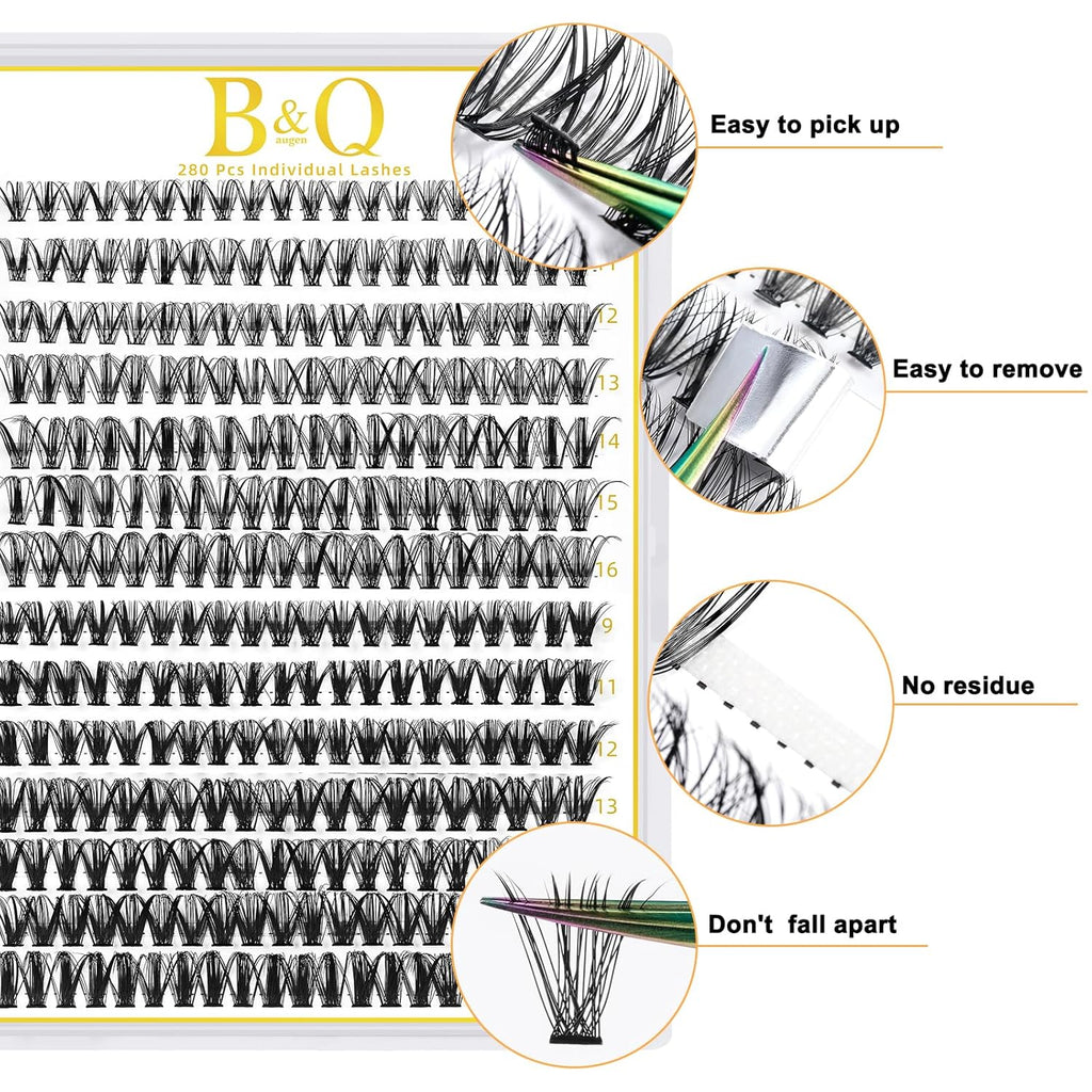 B&Qaugen Lash Clusters 30D 50D-D-9-16MIX LASH Individual Lashes 280 False Eyelash 9-16MIX Extensions Cluster DIY at Home (30D 50D,D-9-16MIX)