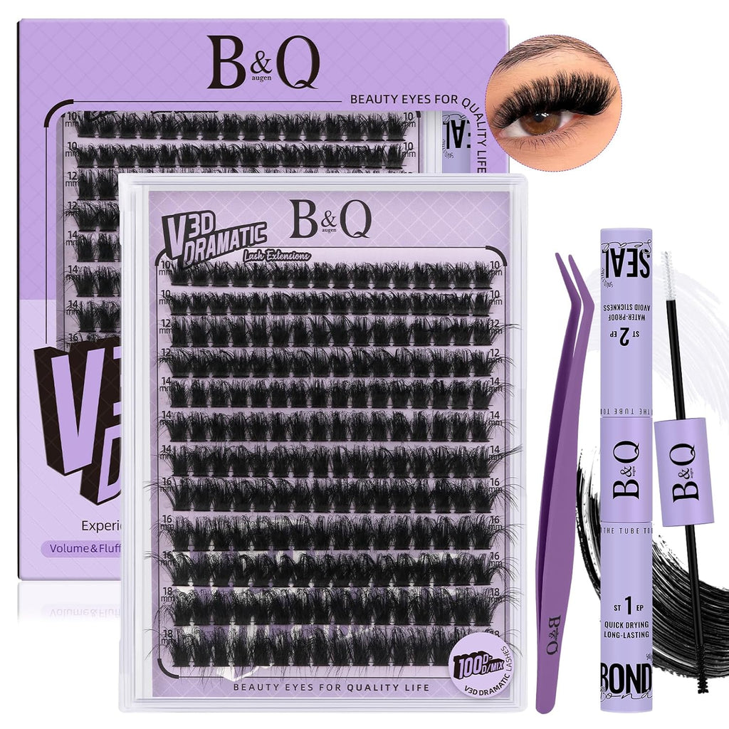 B&Qaugen Lash Clusters Kit 192PCS Lash Extension Kit 3D Eyelash Extension Kit 100D 10-18 Mixed Wispy DIY Lash Extension Kit Voluem Thick Waterproof Lash Clusters Kit (100D-D-10-18MIX)