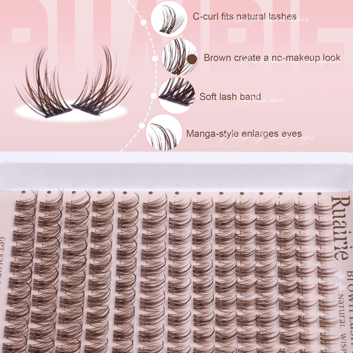 Brown Lash Clusters Invisible Band Eyelash Clusters Manga Cluster Lashes Natural Lashes Clusters C Curly 8-16mm Wispy Cluster Eyelash Extensions 168pcs DIY Individual Lashes by Ruairie