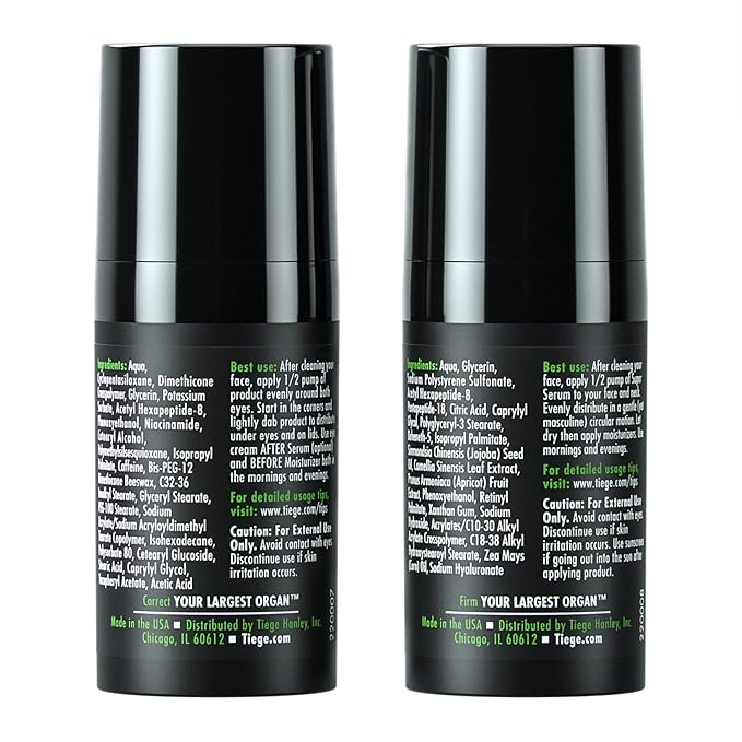 Tiege Hanley Morning and Night Facial Firming Serum (SUPER SERUM) and Eye Cream (EYES) for Men | Anti-Aging Pack | Sodium Hyaluronate and Retinyl Palmitate for Tighter, Smoother Skin | Caffeine to Fight Dark Circles | 0.5 ounces each