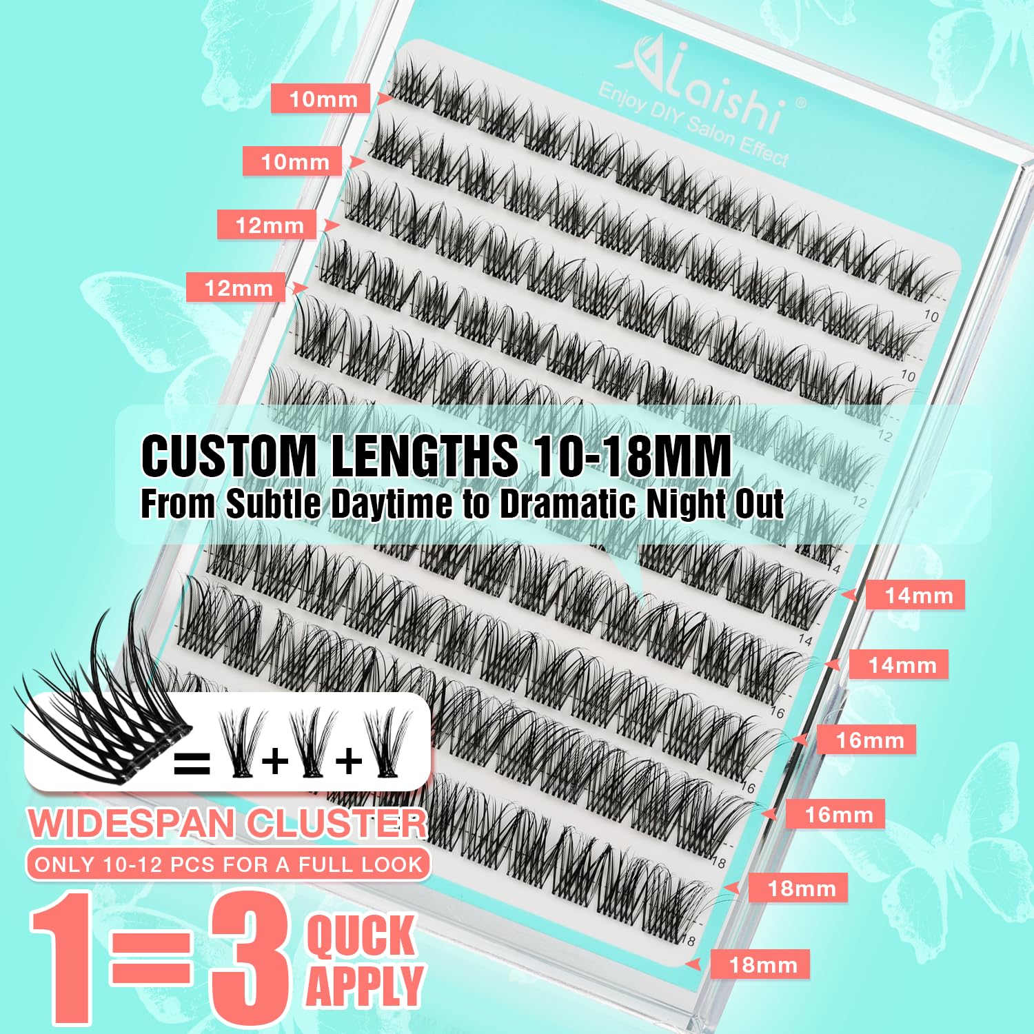 No Glue Needed Lashes, Self Adhesive Eyelashes, DIY Lash Cluster Eyelash Extensions Kit 10‑18mm,120pcs Fluffy D Curl Soft Natural Lashes with Tweezers–Fake Cat Eye Wispy Individual Clusters(NGDY101)