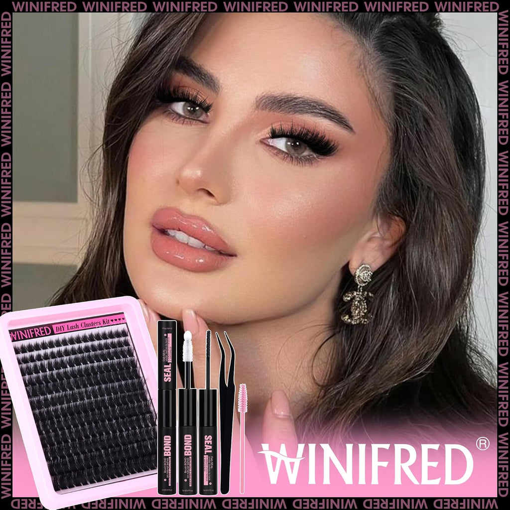 Winifred Fairy Lash Clusters Kit Eyelash Extension Kit Fluffy Lash Clusters 10-18mm D Curly Cluster Eyelash Extensions Volume Wispy Lash Extension Kit Spiky Individual Lashes Kit Lash Bond and Seal