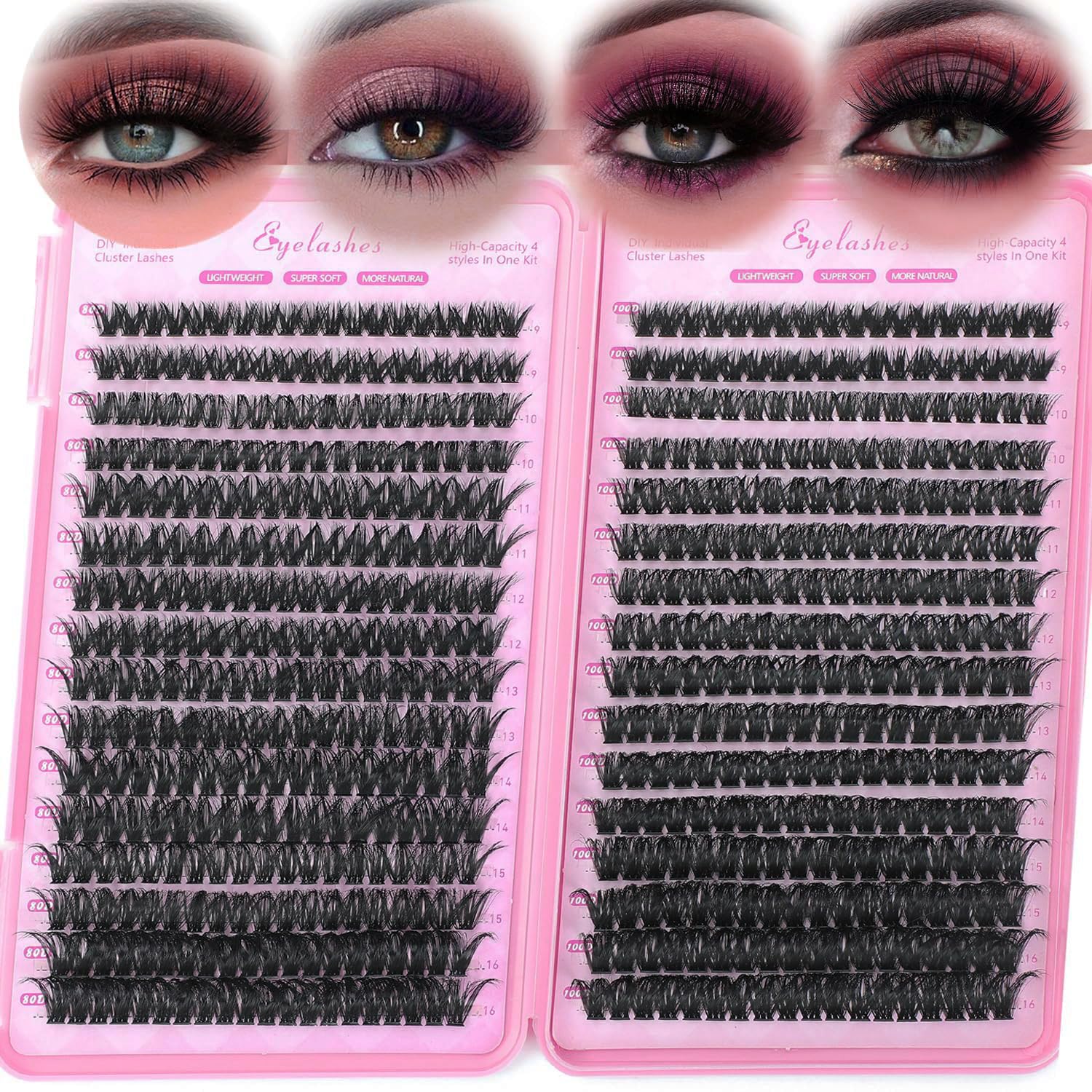 640 Pcs D Lash Clusters, Eyelash Clusters Individual Lash Extension Curl Fluffy Wispy False Eyelashes Extensions (Lash Clusters, 80D+100D 9-16mm)