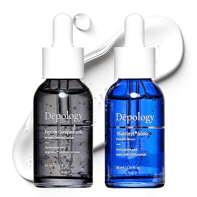 Depology Peptide Serum Duo, MATRIXYL® 3000 Serum + Peptide Complex 10% Wrinkle Defense, Argireline™ Peptide Serum, Hydrating Face Serum Targets Dynamic Wrinkles