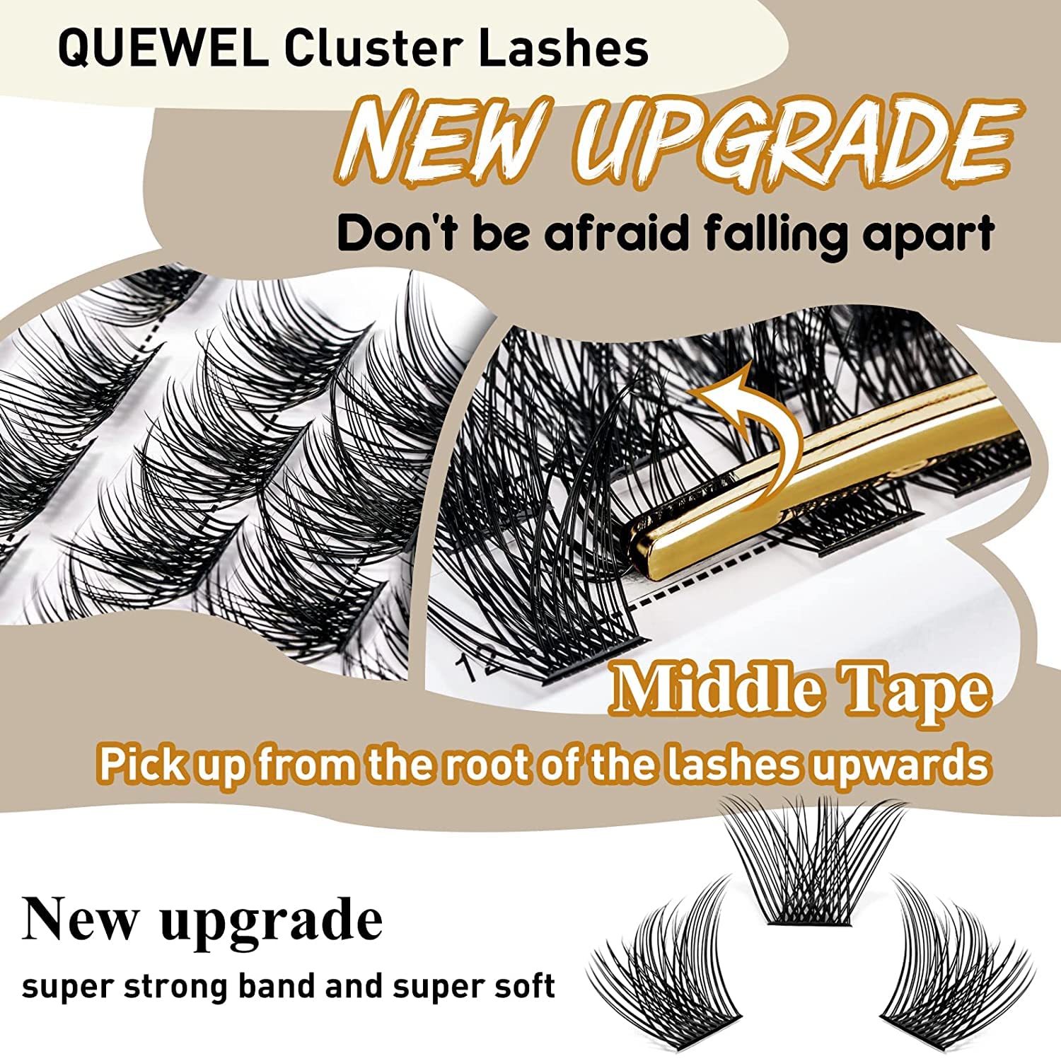 QUEWEL Cluster Lashes 72 Pcs Wide Stem Individual Lashes C/D Curl 8-18mm Length DIY Eyelash Extension False Eyelashes Natural&Mega Styles Soft for Personal Makeup Use at Home (Mega-D-18)