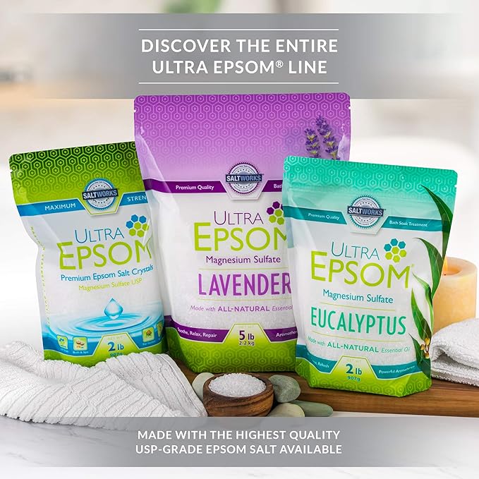 SaltWorks Ultra Epsom Premium Epsom Salt, Lavender Scented & Medium Unscented Bundle, 4 Pounds