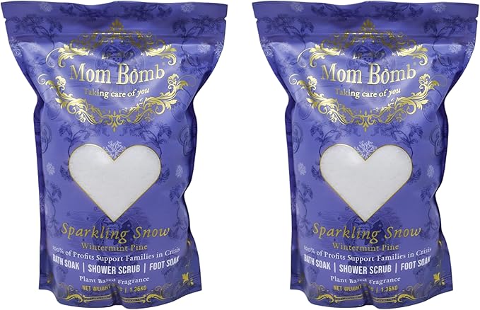 Mom Bomb Sparkling Snow Bath Soaks: Indulge in 3 lbs of Serenity for Baths, Showers, and Foot Treatments