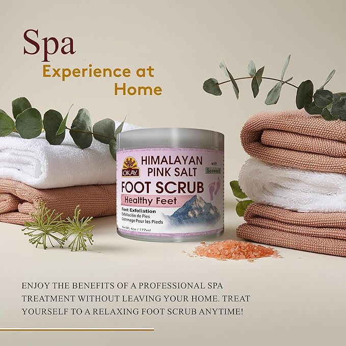 OKAY Himalayan Pink Salt Foot Scrub - Himalayan Salt Scrub, Body Exfoliator for Women and Men, Exfoliating for Feet, Hands & Face, Vegan, Natural Ingredients - 6 oz Jar (Pack of 1)