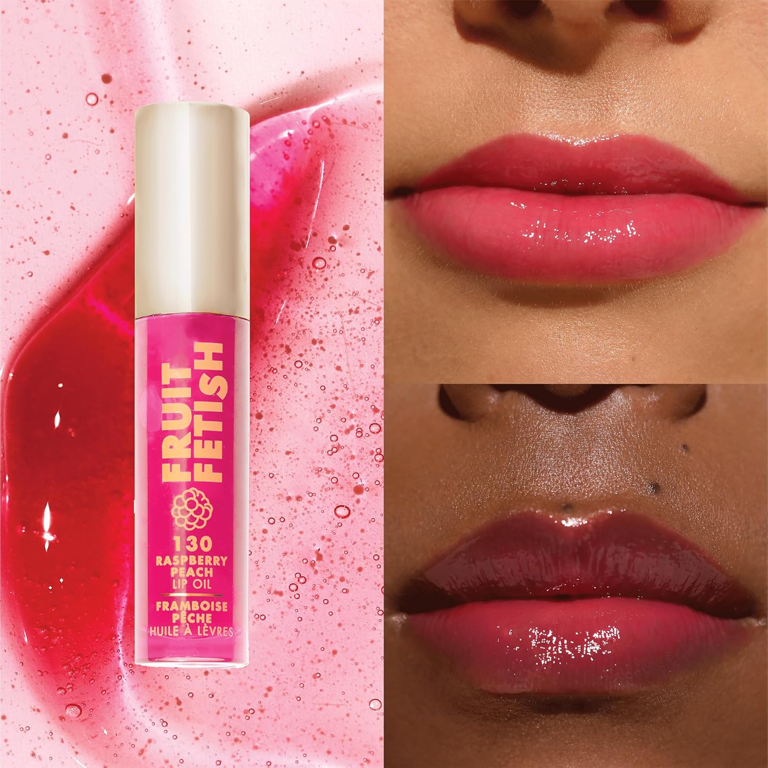 Milani Fruit Fetish Lip Oil with Vitamin E for Instant Hydration, Fruit Extract Infused Lip Treatment and Moisturizing Lip Gloss - Raspberry Peach