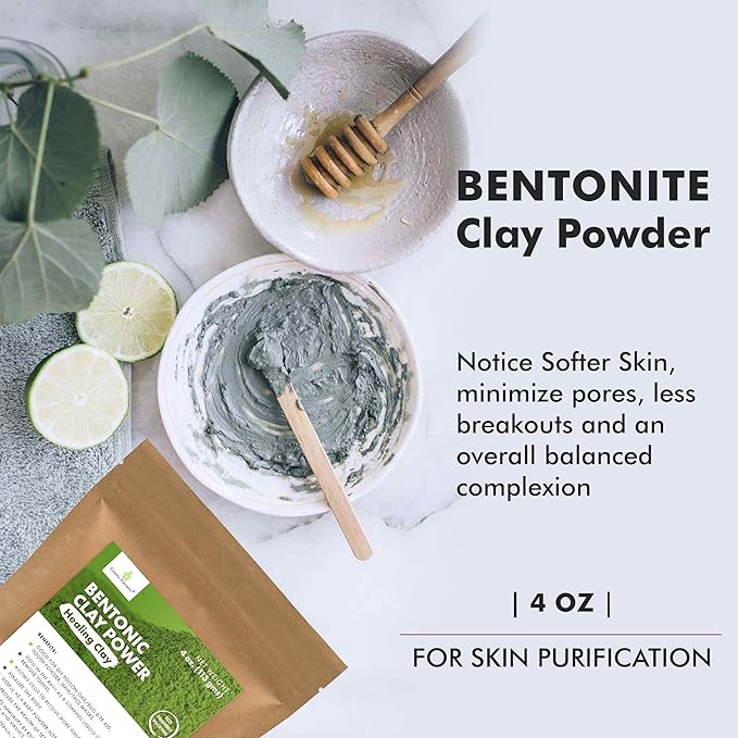 100% Pure Calcium Bentonite Clay Powder | Skin Care Detox - Deep Pore Cleansing Face & Body 4 oz & Aloe Vera Powder - Hydrating After Sun Care | for Face, Body, Skin & Hair care -4oz