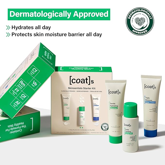 Coats Skinsentials Starter Bundle – Travel Cleanser, Toner & Moisturizer (1 oz each) – 3-Step Regimen Prevents Breakouts & Protects Barrier with Ceramides, For Women & Men