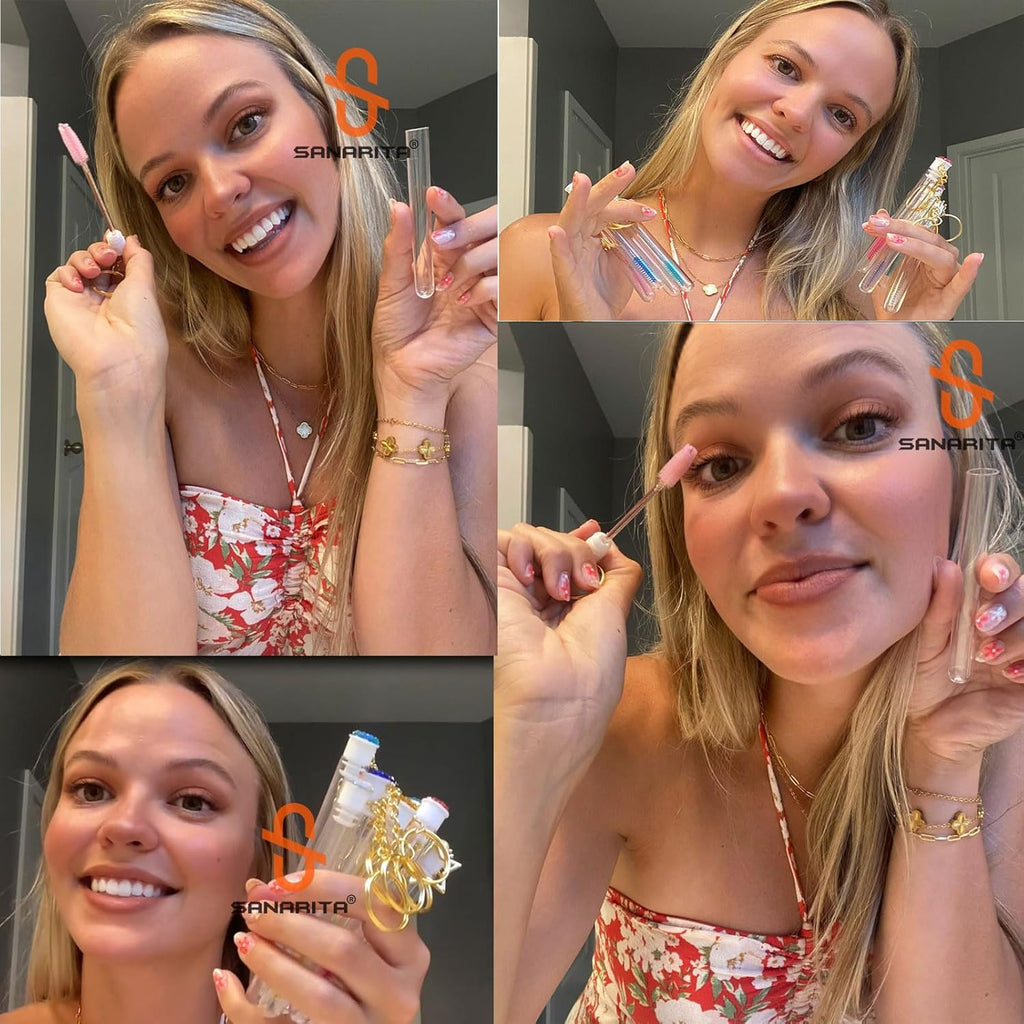 Upgrade 48 Pieces Disposable Mascara Wands Set, Include 24 Pcs Crystal Lash Spoolies Brush and 24 Pcs Reusable Keychain Christmas Holiday Gift Women Girls Makeup Tools