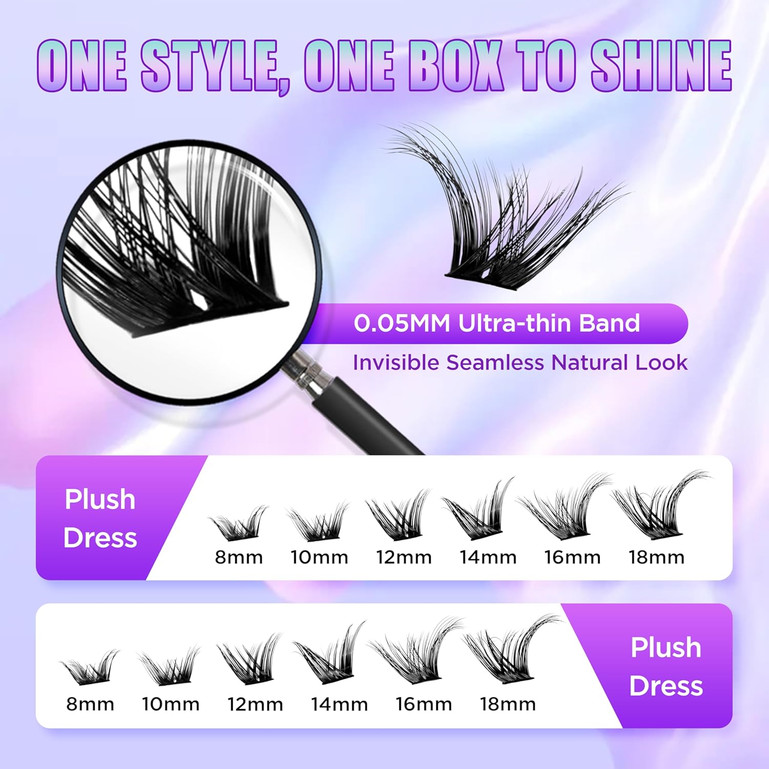 Lash Extension Kit DIY Lash Clusters Kit Eyelash Extensions Individual Lashes Extensions with (168Pcs, Plush Dress, 0.07D 8-18mm)