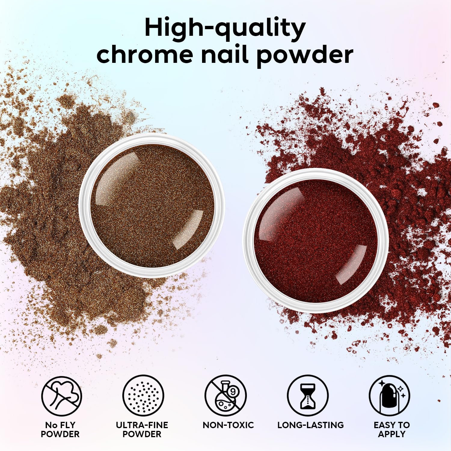 AIMEILI Chrome Nail Powder, Vegan, Cruelty Free, 6 Colors Mirror Effect Holographic Chameleon Manicure Nail Art Decoration Glitter for Nail Art Women Gift