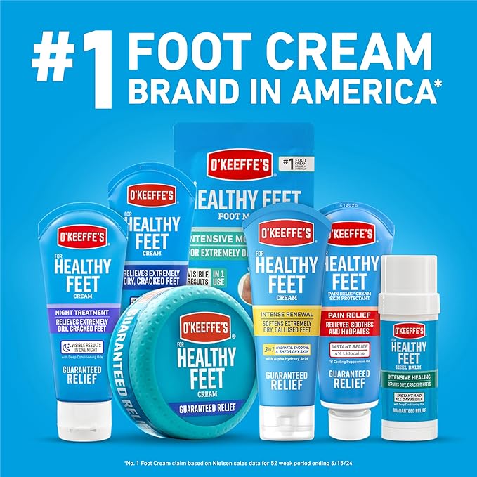 O'Keeffe's for Healthy Feet Intense Renewal Cream with Alpha Hydroxy Acid - 3 oz Tube (1 Pack) - Softens and Exfoliates Extremely Callused, Dry Feet