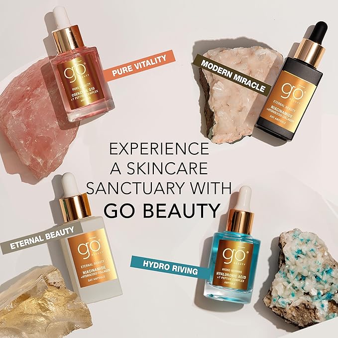 Go Beauty Daily Skin Brightening & Tightening Serum with Vitamin C, Niacinamide, Vitamin B5, Collagen & + 7 Peptide Complex for Dark Spots, Dull & Uneven Skin Tone – Glowing Essence,1 fl. Oz