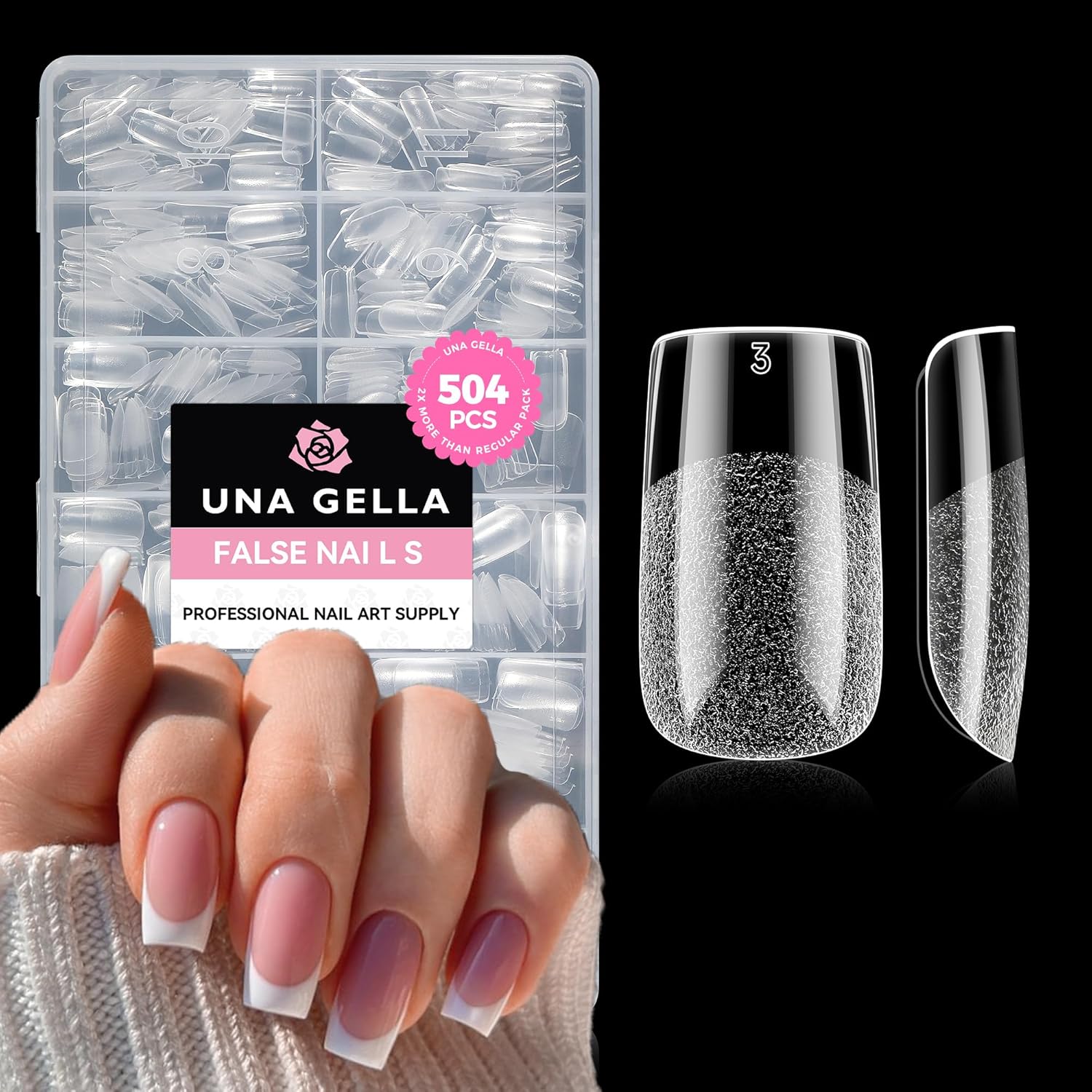 UNA GELLA Nail Tips Square: 504PCS Short Square Nail Tips Pre Etched Gel Fake Nails Tips, No C Curve For Women DIY Nail Extension French Style Salon Home Full Cover Soft Acrylic False Tips 12 Sizes