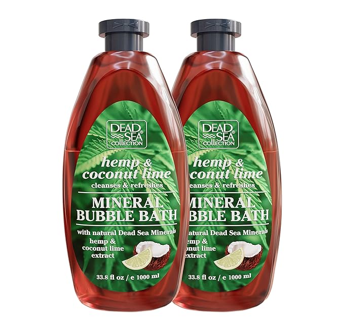 Dead Sea Collection Bubble Bath with Hemp & Coconut Lime for Women and Men – Pure Dead Sea Minerals - Relaxing Foaming Bath - Nourishing and Moisturizes Skin - Pack of 2 (67.6 fl.oz)
