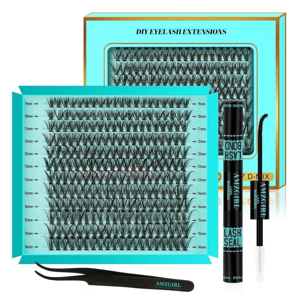 Lash Clusters Kit 240PCS Eyelash Extension Kit D Curl Wispy Clusters Lash DIY Lashes Extensions Kit Natural Individual Lashes Kit with Lash Bond and Seal Eyelash Tweezer(30D,D-Mix9-16mm)