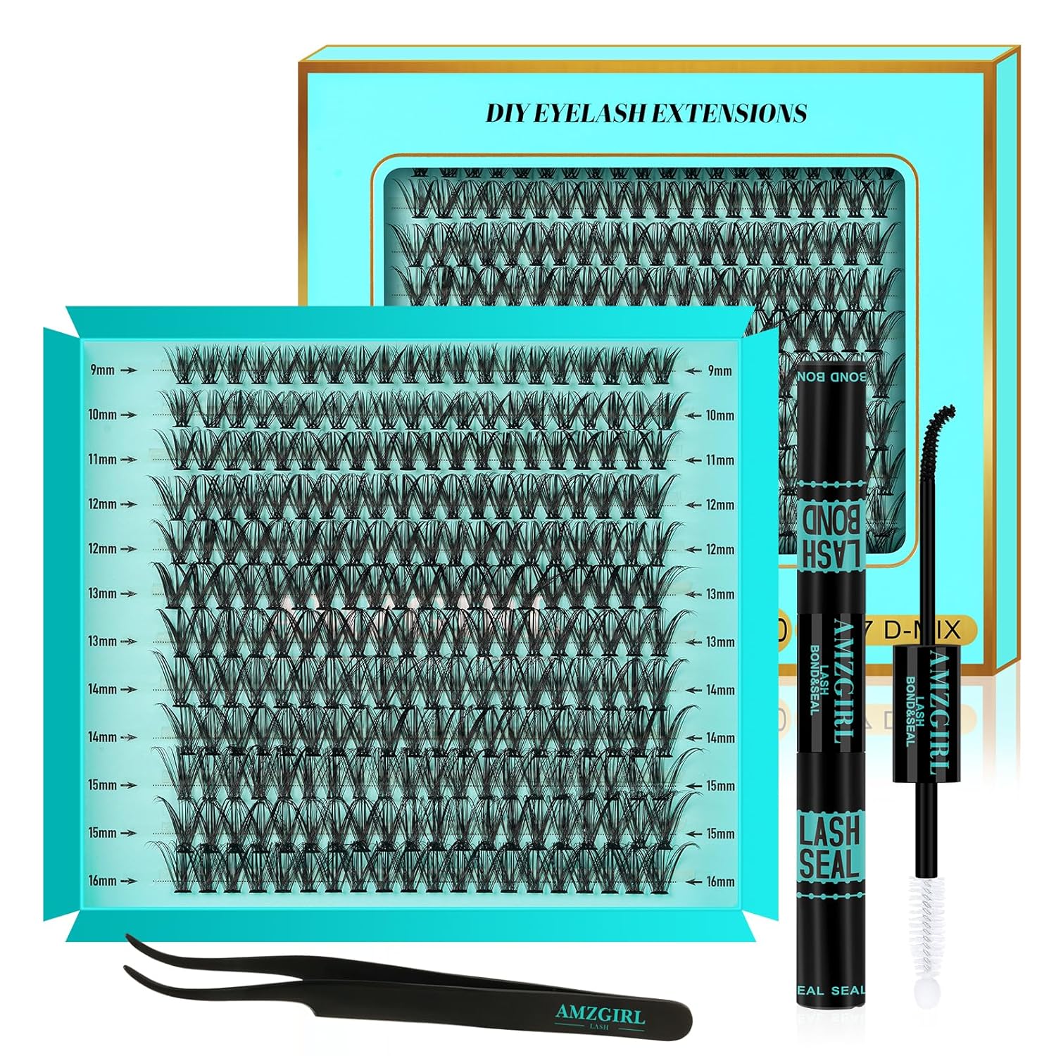Lash Clusters Kit 240PCS Eyelash Extension Kit D Curl Wispy Clusters Lash DIY Lashes Extensions Kit Natural Individual Lashes Kit with Lash Bond and Seal Eyelash Tweezer(30D,D-Mix9-16mm)