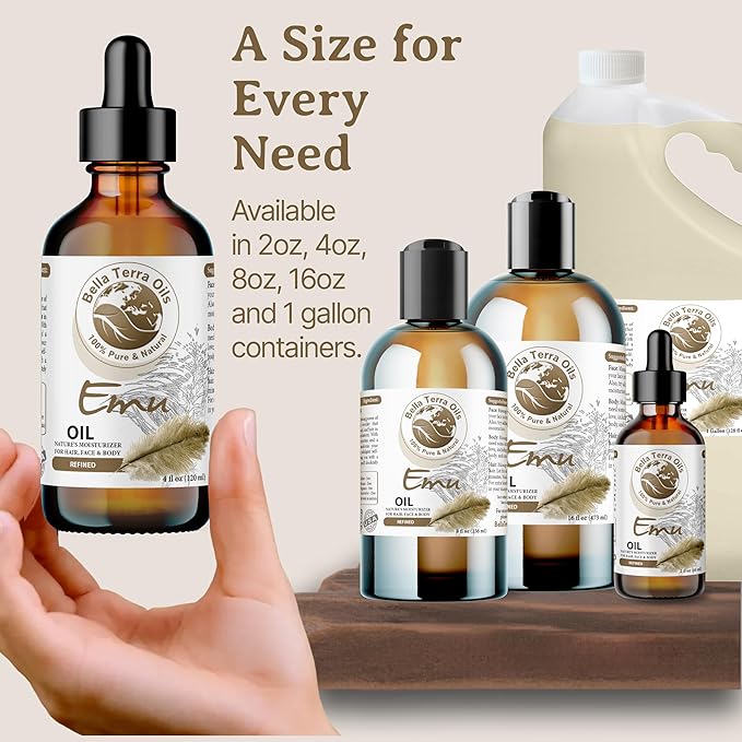 Bella Terra Oils - Emu Oil 4oz - The Ultimate Australian Emu Elixir, Packed with Essential Fatty Acids and Vitamins, Timeless Beauty's Secret Ingredient