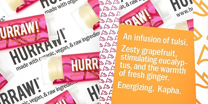 Hurraw! Grapefruit, Ginger, Eucalyptus (Kapha) Lip Balm, 3 Pack: Organic, Certified Vegan, Cruelty and Gluten Free. Non-GMO, 100% Natural Ingredients. Bee, Shea, Soy and Palm Free. Made in USA