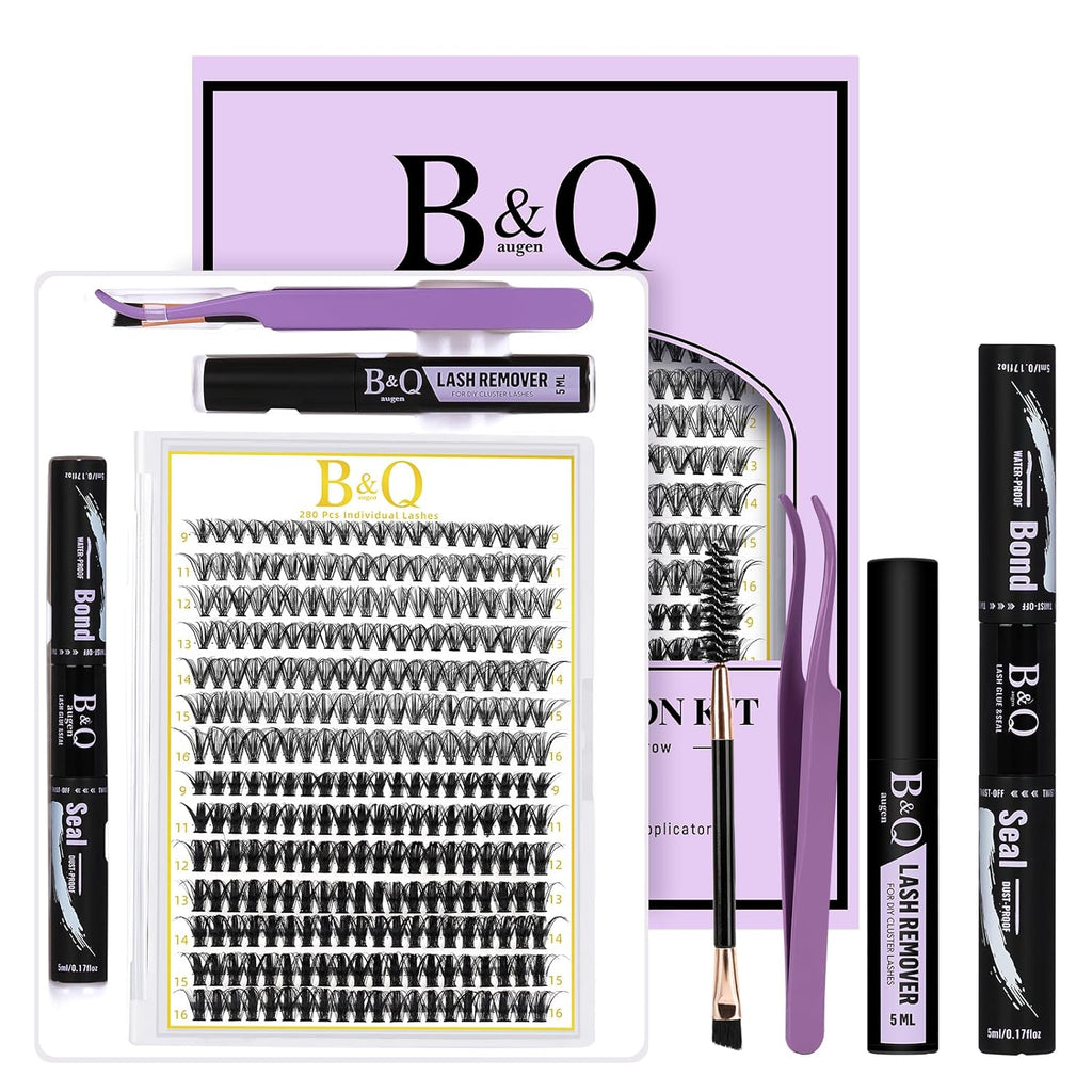 B&Q Lash Clusters Kit 280PCS Eyelash Clusters Kit,30D 50D D 9-16MIX Individual Lash Comfortable Eyelash Extension Set, Classic Look with Bond and Seal Waterproof, Remover DIY at Home(Set,30D50D)
