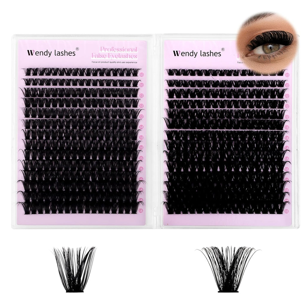 WENDY DIY D Curl Lash Clusters Book 468 Pcs Natural Look Individual Cluster Lashes Book Wispy-lashes Soft,80D+100D,28,10-18 mixed