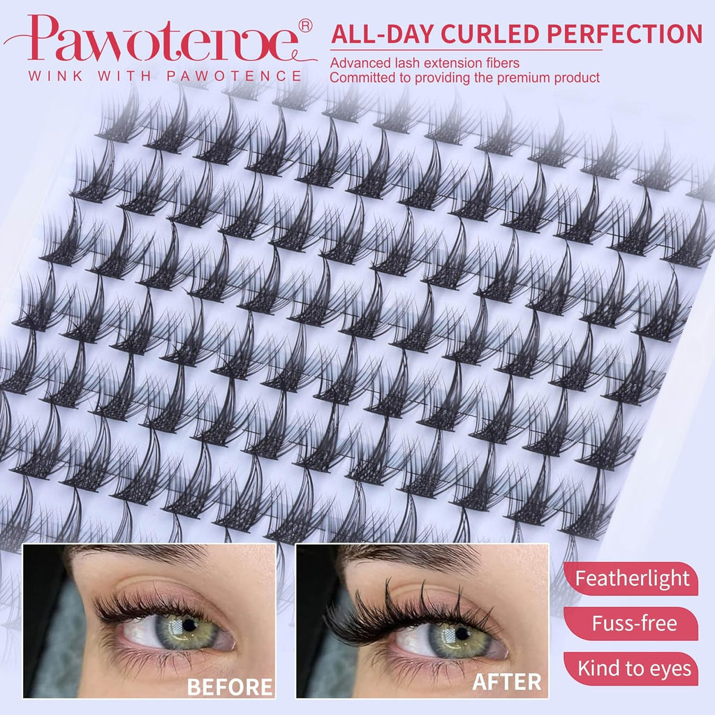 Pawotence Fairy Lash Clusters Natural Eyelash Clusters 10-16mm Manga Lashes Cluster Eyelash Extensions 144pcs Anime Individual Cluster Lashes Wispy for DIY Lash Extension