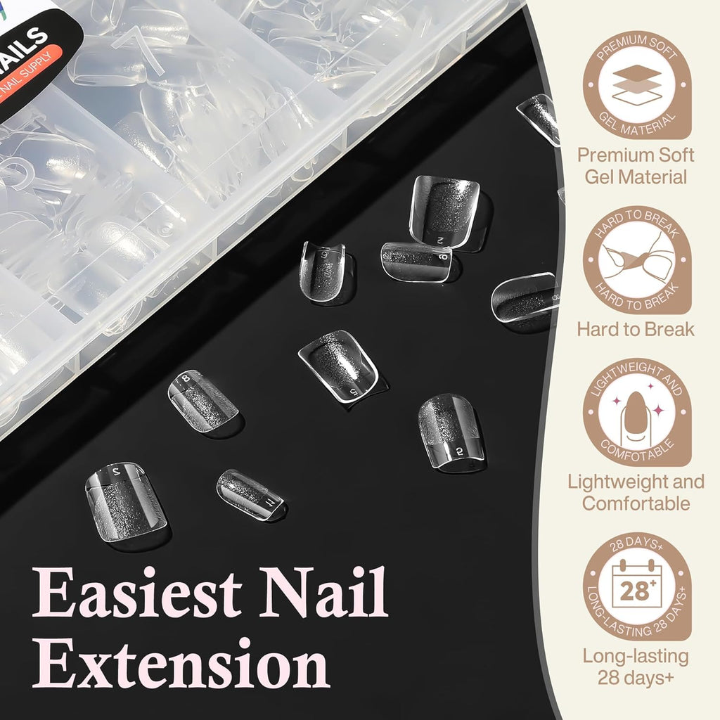 Extra Short Square Nail Tips: XS Short Nail Tips 360PCS Fake Nails 12 Sizes Soft Gel Pre-Shaped Acrylic Clear Square Press on Nails Tips for Nail Extension Home DIY Salon