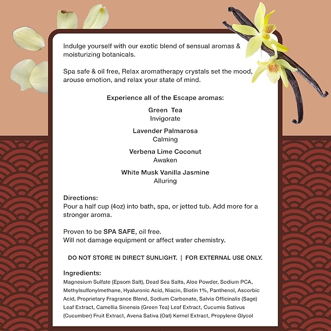 Relax Spa & Bath, Epsom & Dead Sea Salts, Aromatherapy Bath Salts for Hot Tub, Bath, or Spa, Infused with Magnesium, Mothers Day Gifts & Gifts for Mom, White Musk Vanilla Jasmine