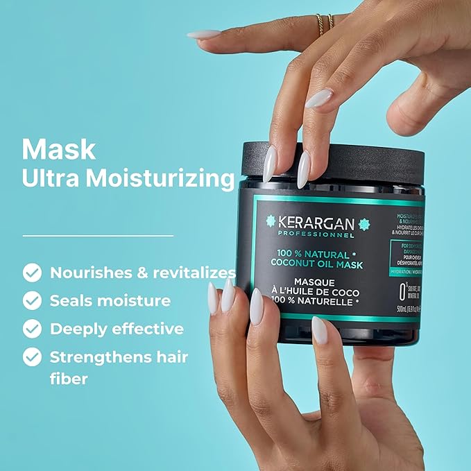 KERARGAN - Moisturizing Coconut Oil Hair Mask - Intensive Treatment for Dry and Damaged Hair - Deep Hydration - Free of sulfates, GMOs, and mineral oils - 16.9 Fl oz
