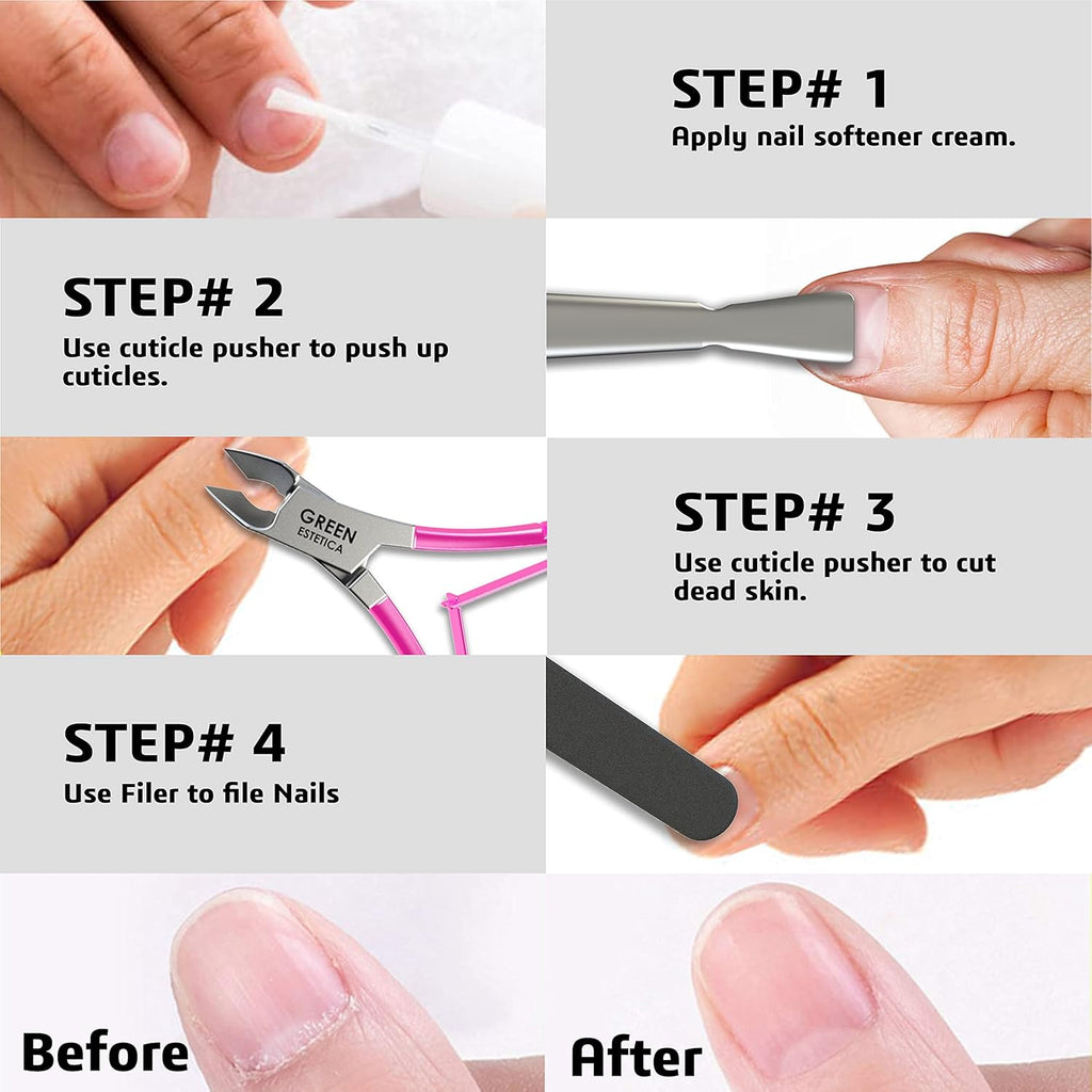 Professional Cuticle Trimmer with Cuticle Pusher Nail Cuticle Remover Nipper Silver Stainless Steel Sharp Blades Manicure Tools with Double Spring Nail Care Pedicure Nail Tools Home Spa (Pink)