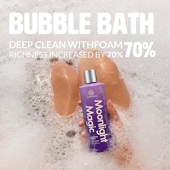 Spa Luxetique 3 Pcs Bath and Body Gift Set for Women - Bubble Bath, Body Scrub, Oil - Travel Home Spa Kit - Birthday Gifts (Lavender)