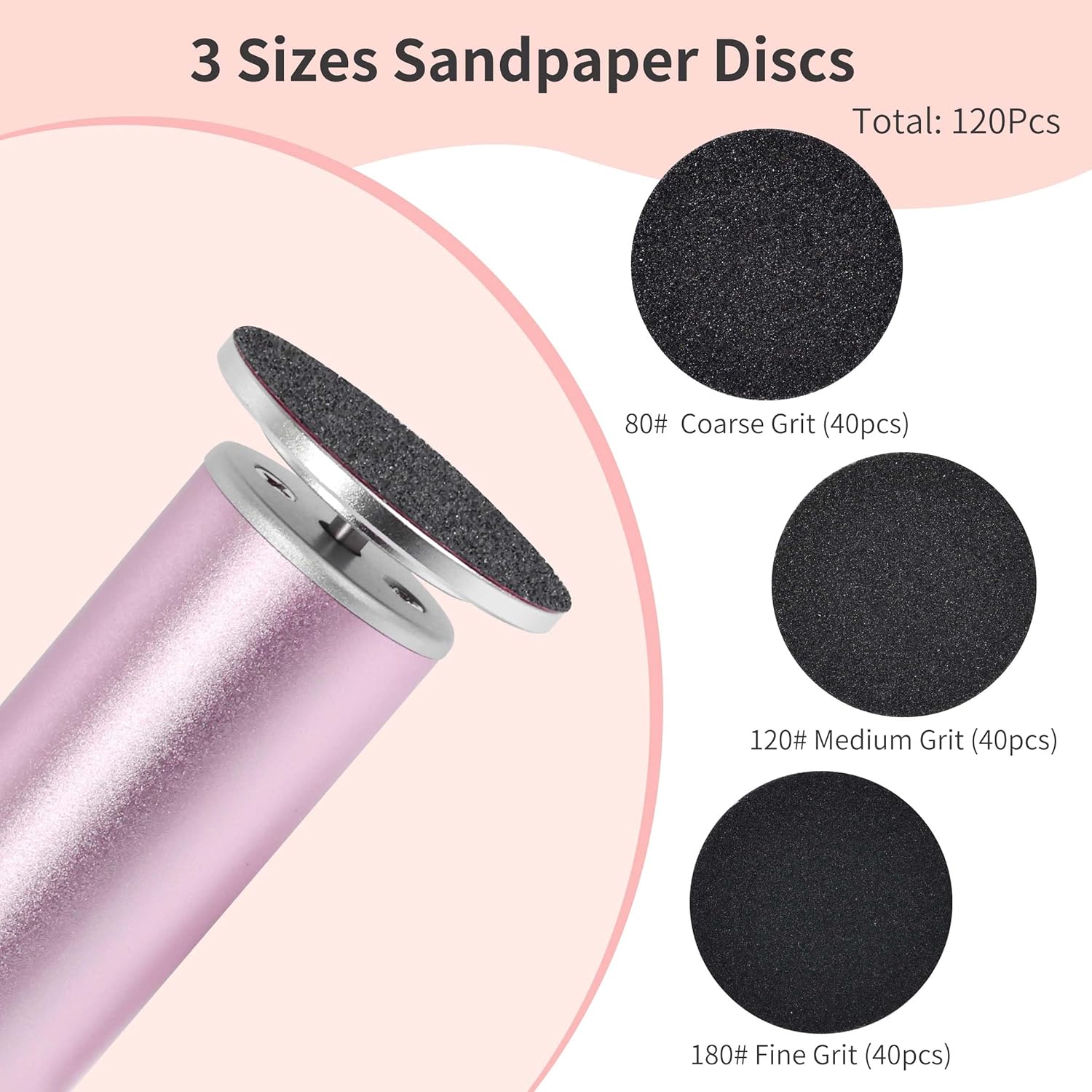 Rechargeable Electric Foot Callus Remover with 3-Sizes 120Pcs Sandpaper Discs, Professional 900RPM 3-Speed Control Aluminum Electric Foot File with Adapter Cable (E3 Rose Pink)