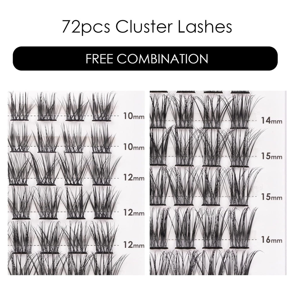 Cluster Lashes 72 Individual Lashes Clusters Eyelash Extensions False Eyelashes DIY Lash Extension Kit Reusable False Eyelashes Natural Look Mix 10-16mm C D Curl-DM06