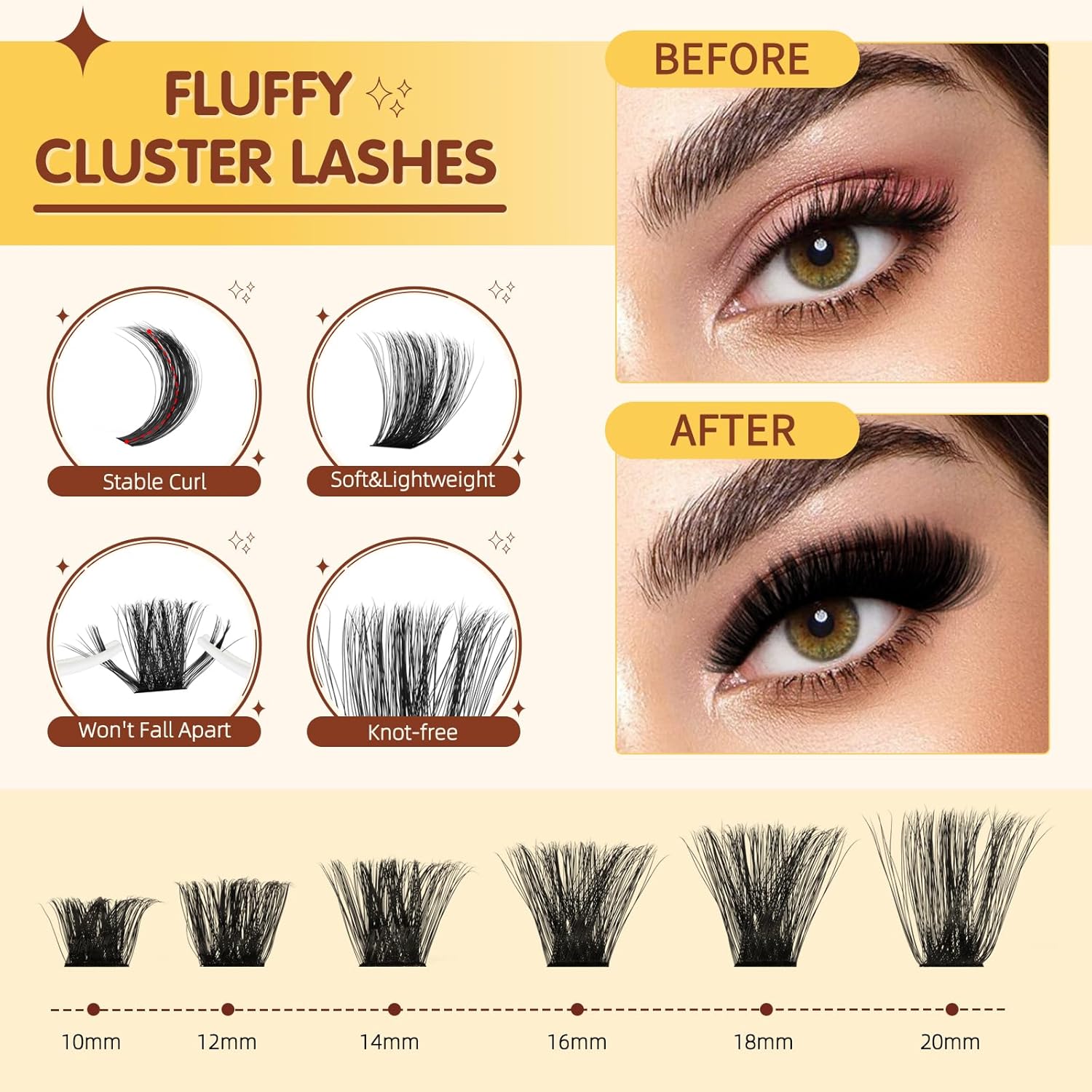 QUEWEL DIY Lash Extension Kit, 300pcs Cluster Lashes Mixed 10-20mm Lash Clusters Kit with Lash Bond and Seal Waterproof, Lash Applicator and Brush, DIY Lash Extensions at Home(200D RR-KIT)