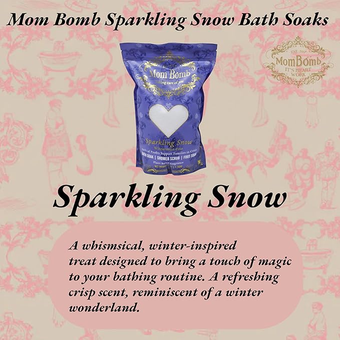 Mom Bomb Sparkling Snow Bath Soaks: Indulge in 3 lbs of Serenity for Baths, Showers, and Foot Treatments