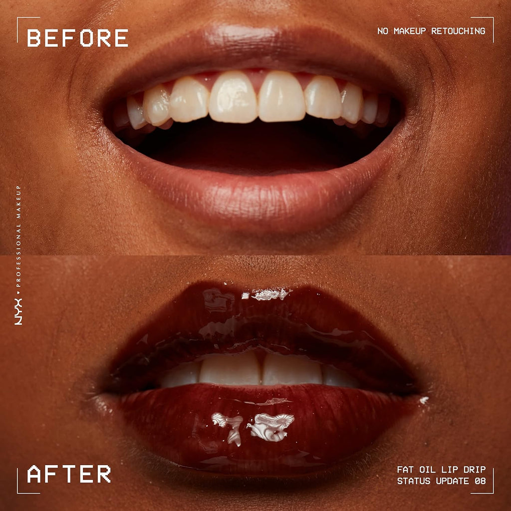 NYX PROFESSIONAL MAKEUP Fat Oil Lip Drip, Moisturizing Lip Oil Gloss, Vegan Tinted Formula, Up to 12 HR Hydration - Status Update (Rich Chocolate)