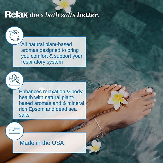 Relax Spa & Bath, Epsom & Dead Sea Salts, Aromatherapy Bath Salts for Hot Tub, Bath, or Spa, Infused with Magnesium, Mothers Day Gifts & Gifts for Mom, Tropical Rain Scent
